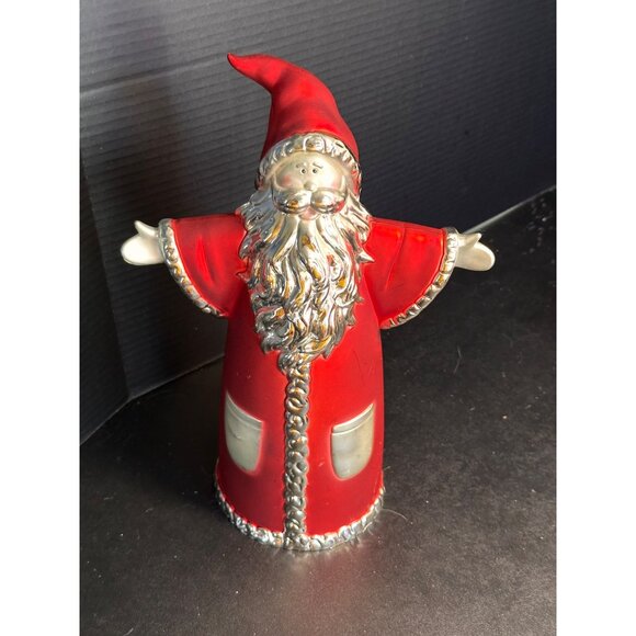 Red Silver Tabletop Santa Claus Arms Out Vtg READ - Picture 1 of 16
